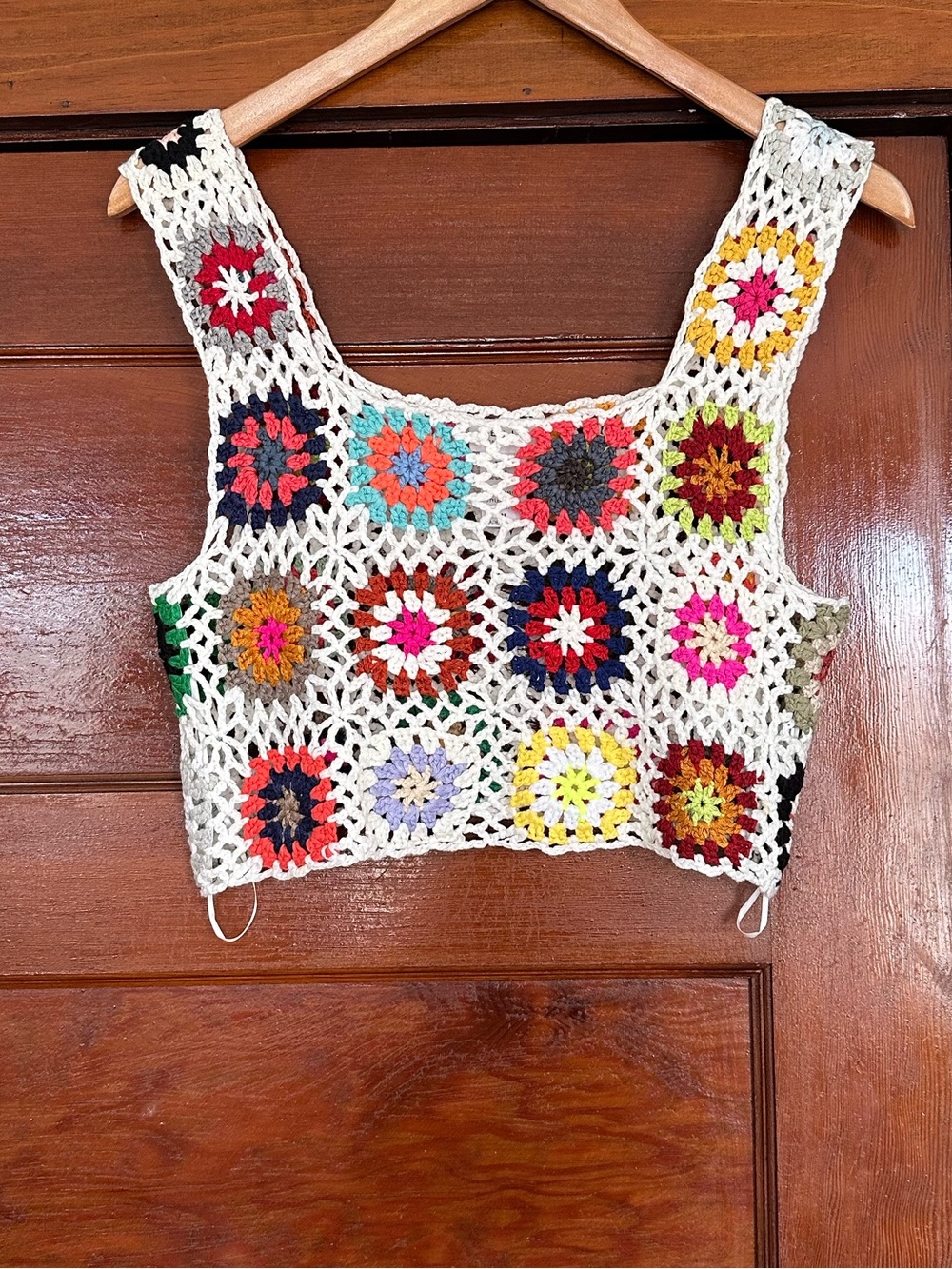 Le Lis Colorful Crochet Granny Square Crop Top Tank Vest Sz Medium Festival Boho